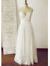 Thin Straps Ivory Lace Chiffon Long Wedding Dress